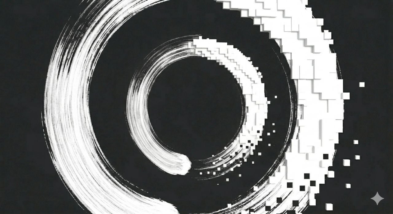 Tinta blanca fragmentándose en píxeles